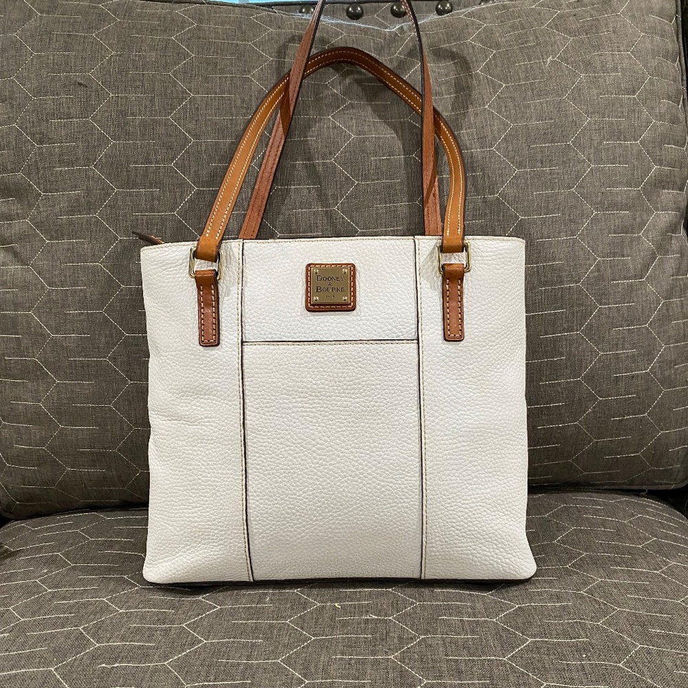 Dooney & Bourke White Leather Tote with Brown Trim